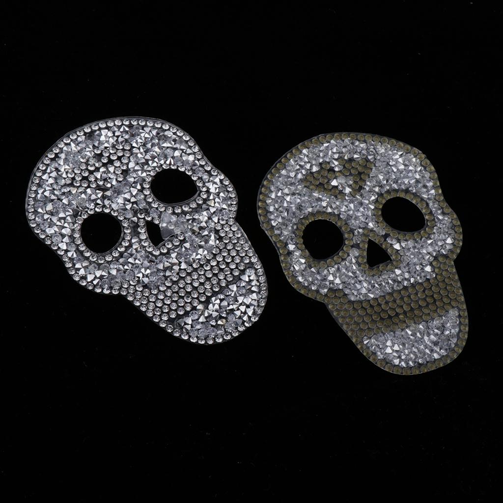 6 Pieces DIY Skull Rhinestone Patch Appliques Iron On Bags Clothes Sewing