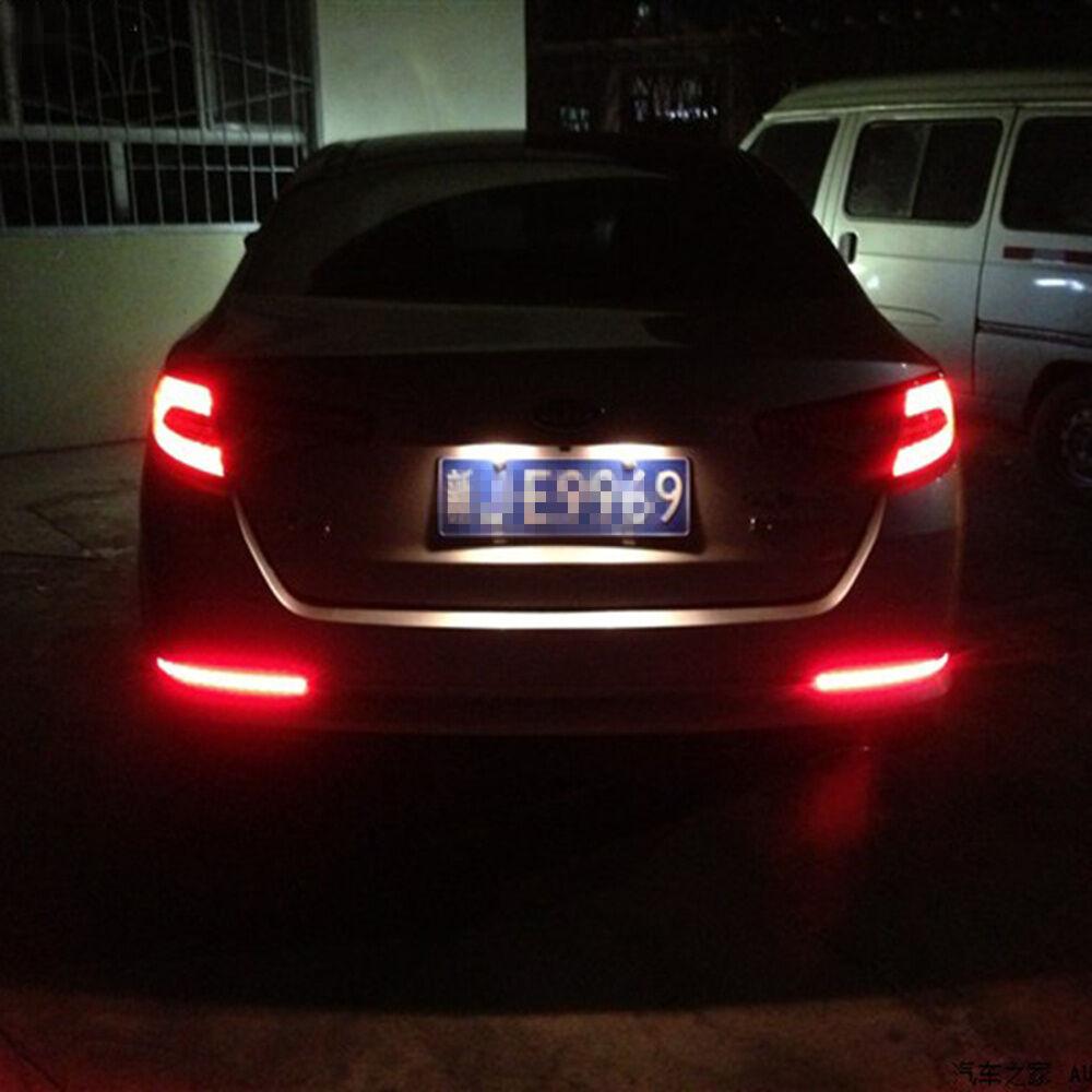 2 Pcs Red Lens LED Taillight Car Rear Bumper Reflector Brake Lights Universal