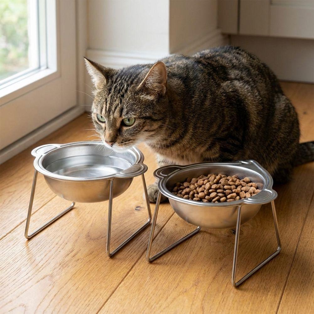 Stainless Steel Elevated Pet Bowl 15 Degree Inclined Pet Feeder Container Wet Dry Food