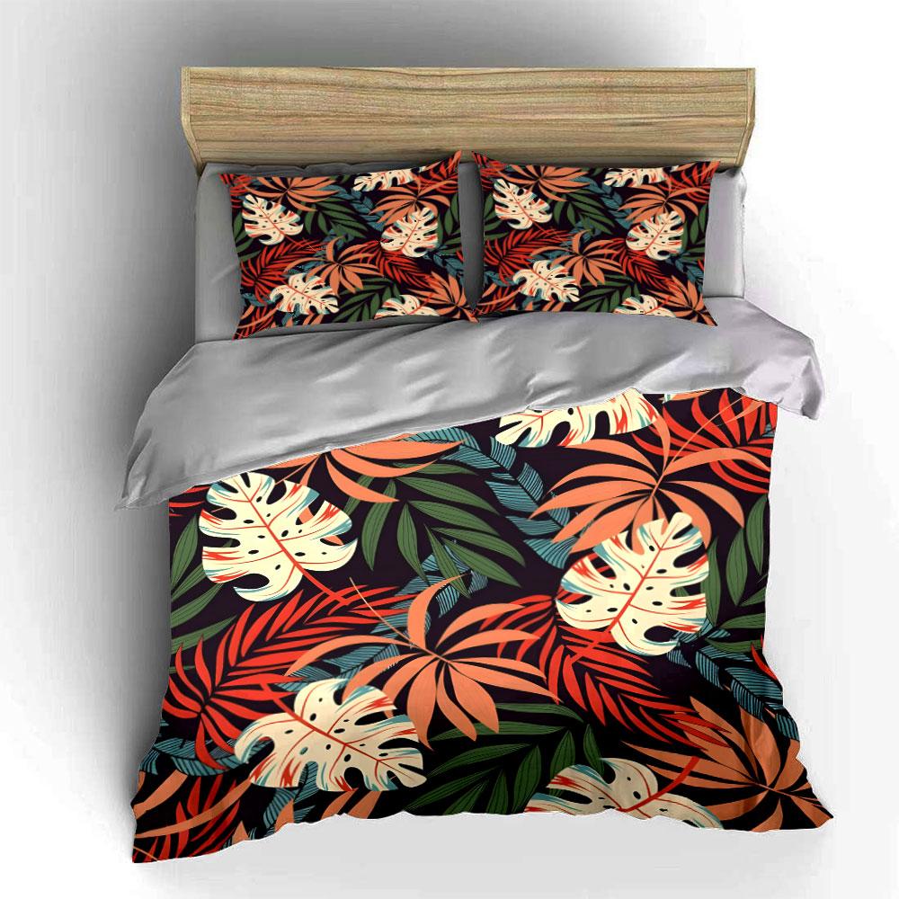 Tropical Leaf Print Pattern Bedding Duvet Cover Set  (1*Duvet Cover 2*Pillowcases, without duvet insert)