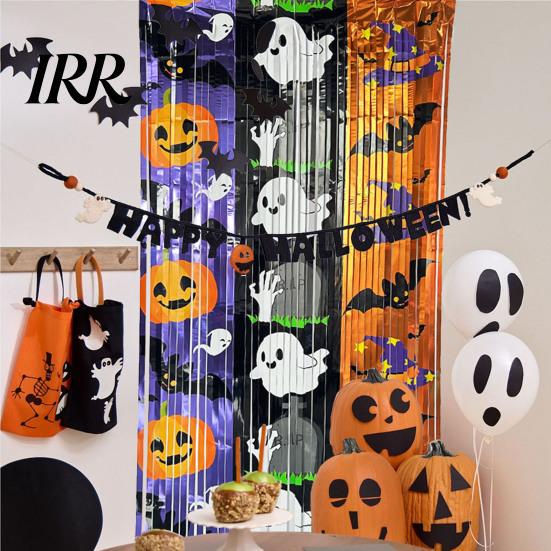 Halloween Event Decoration Foil Fringe Curtain for Halloween, Orange Purple Black Background Holiday Party Backdrop Photo Booth Props, Pumpkin