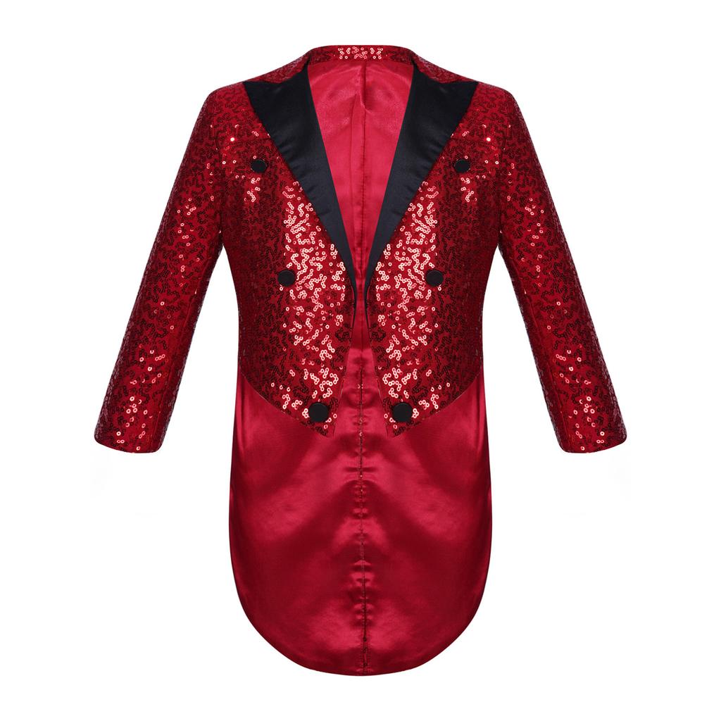 Детский фрак с блестками для мальчиков, куртка классического кроя, смокинг, платье-смокинг с волшебными шоу, пальто