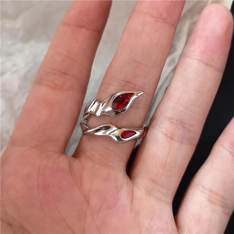New Adjustable Opening Irregular Red Crystal Glass Heart Aesthetic Rings for Women Gothic Animal Spider Ring Creative Jewelry