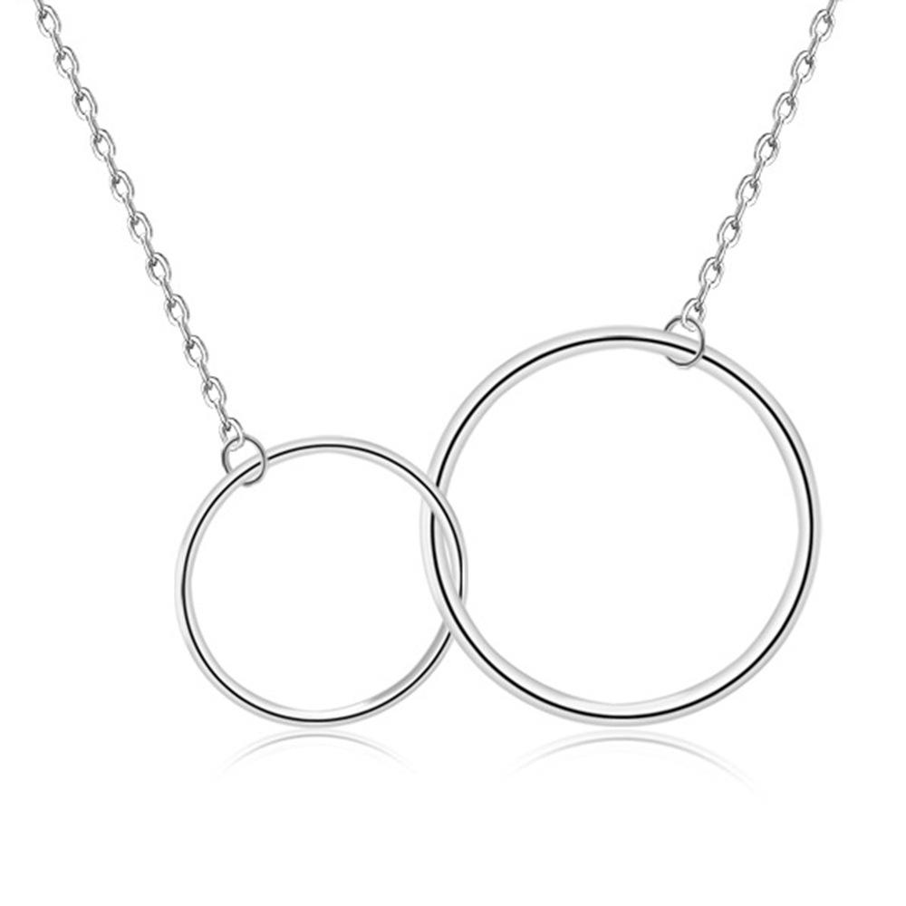 Silver-plated Necklace, Round Ring Pendant, Popular Double-ring Fashion Korean Version of The Collar Pendant, Cute Double-ring Necklace.