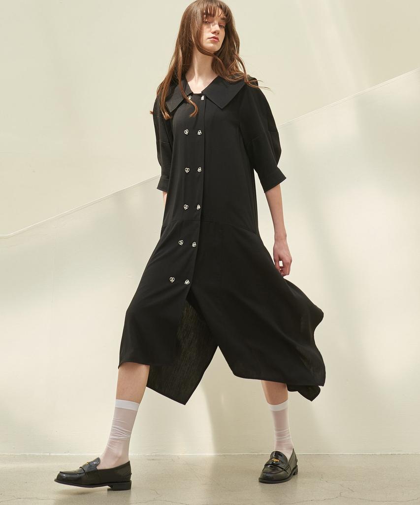 MITTE Cape Collor Unbalance Ham Line Dress_Black