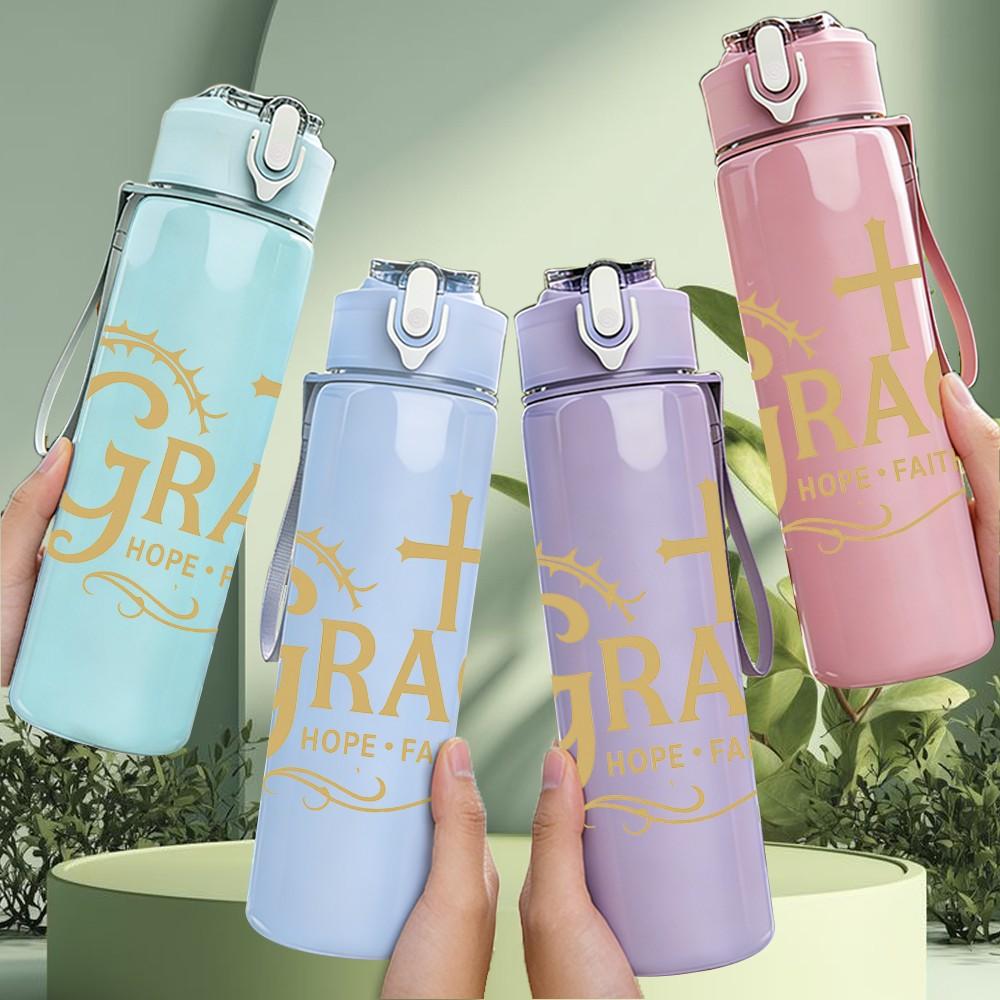 1PC Grace Cross Religious 750ml Color Plastic Sports Water Bottle Leakproof Flip Straw Lid Suitable for Sports Office Home Use