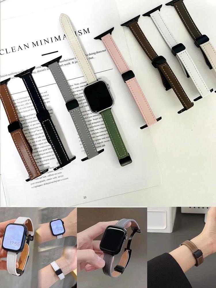 Magnetic Buckle Strap For Apple Watch 10 42/46mm SE 44 40mm 9 8 7 41 45mm Folding Slim Leather Bracelet iWatch Series 10 8 7 6 5