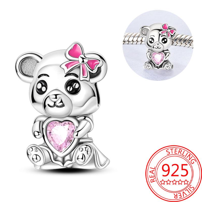 Медные Блестящие Розовые Подвески-Шармы в Форме Сердца Подходят для Оригинального Браслета для Женщин Ювелирные Изделия в Подарок на День Святого Валентина