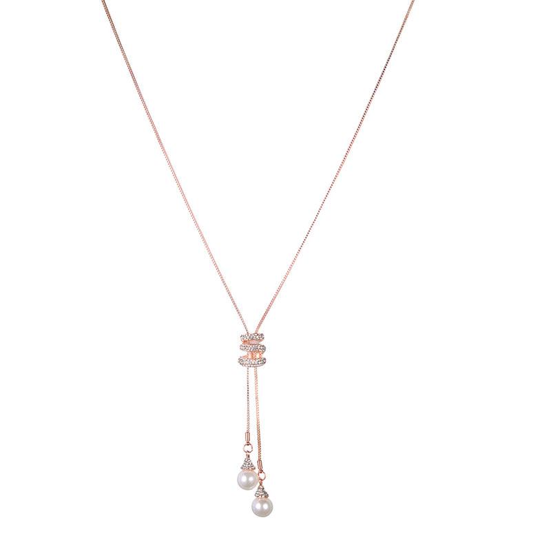 Pearl Crystal Long Sweater Chain Circles Necklace Vintage Accessary Crystal Collares Jewlery