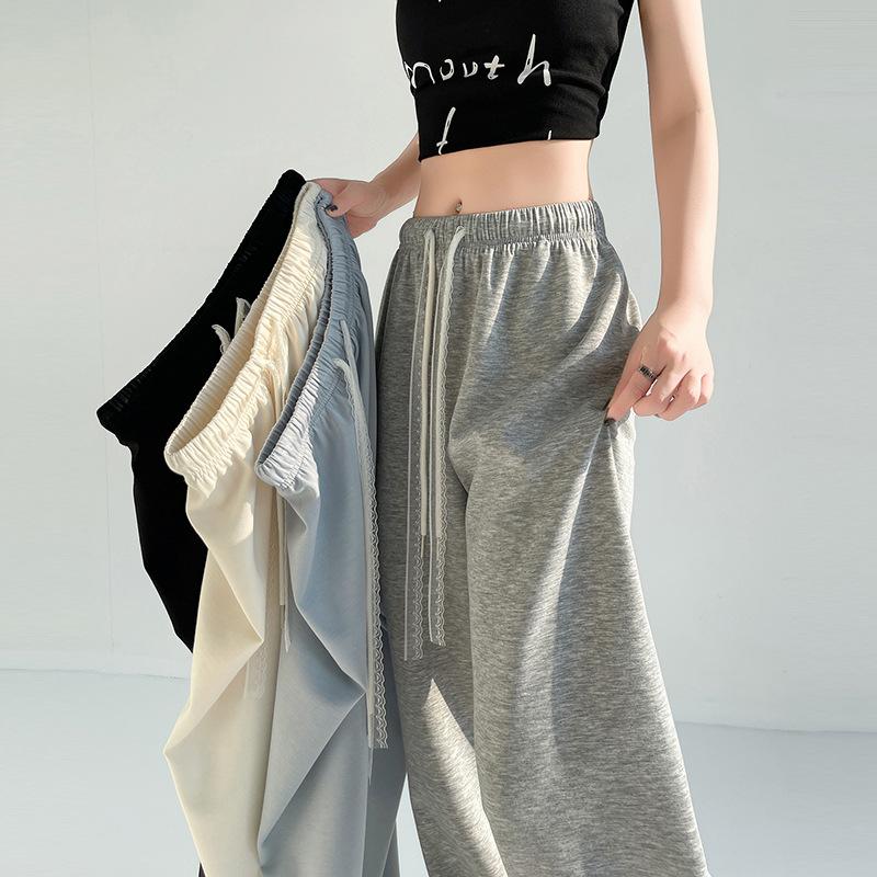 Wide-leg Pants Women's Spring and Summer High-waisted Thin Lace Drawstring Straight Sweatpants Sweatpants
