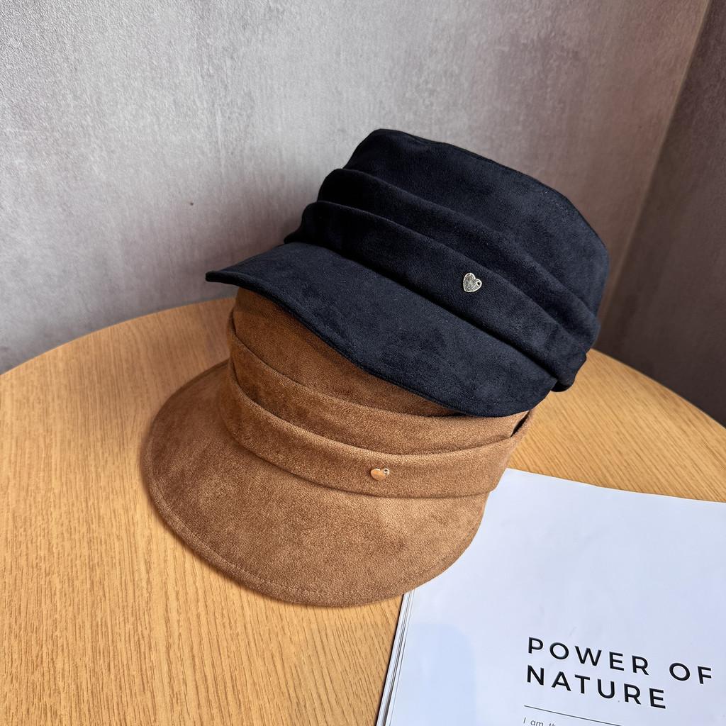 Solid Women Fashion Color Suede Flat Top Hat For Autumn And Wearing Winter