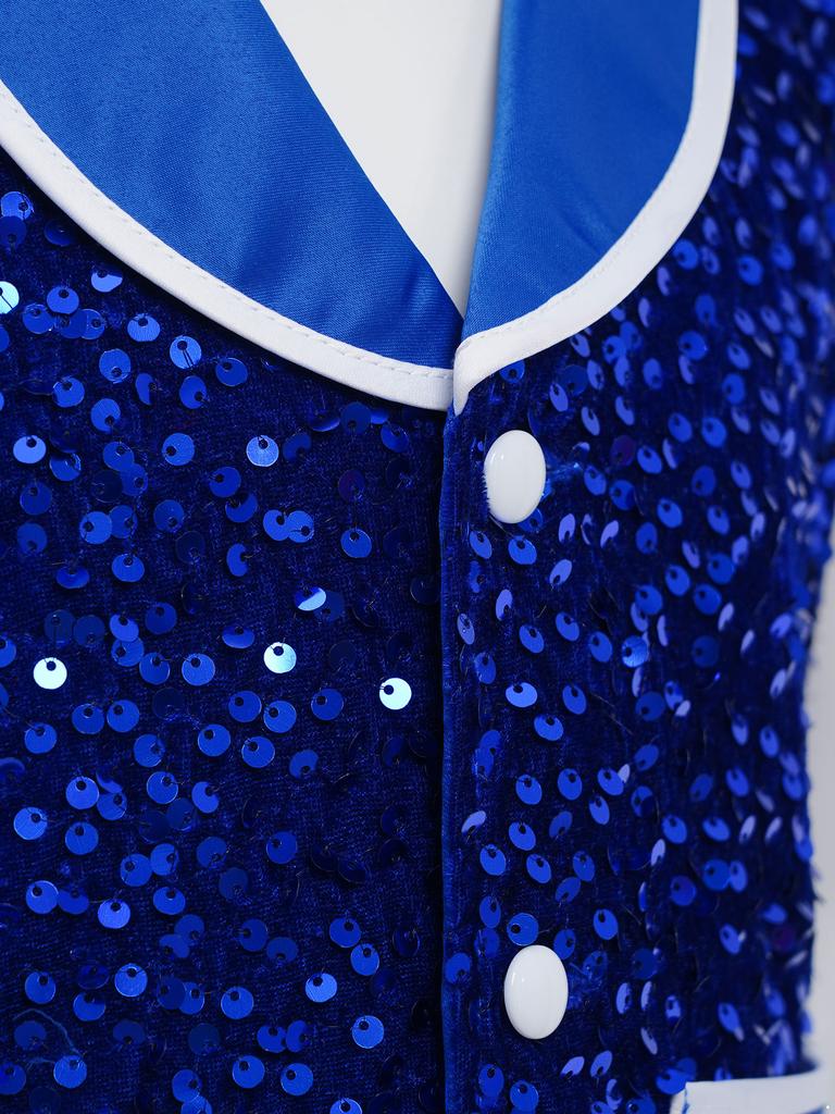 Жилет для танцевальной вечеринки унисекс для детей, блестящий, с бархатными пуговицами, неровный подол с бабочкой для выступлений