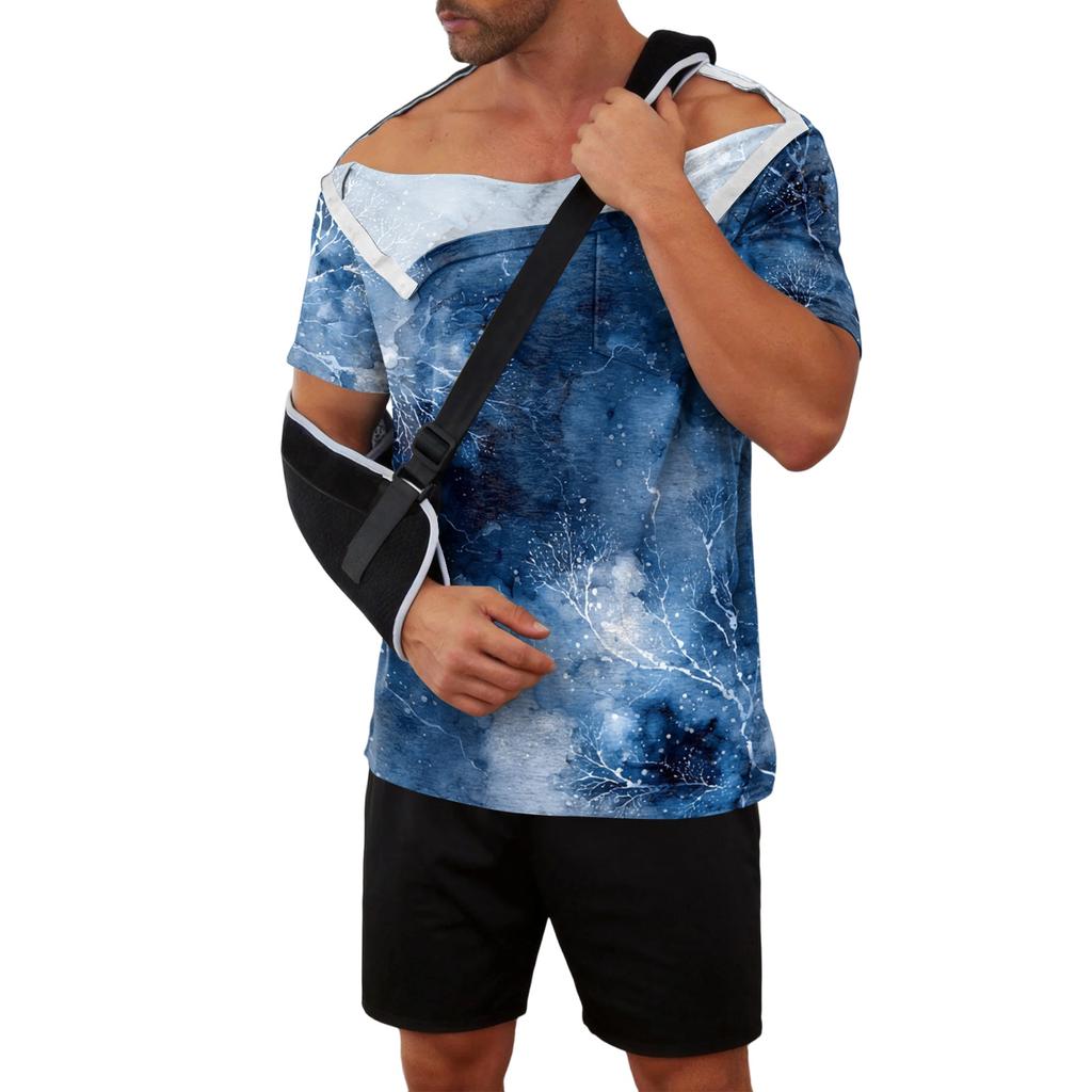 Men's Tie Dye Printed Recovery Shirt Away Short Sleeve Full Front Button Adaptive Design Top