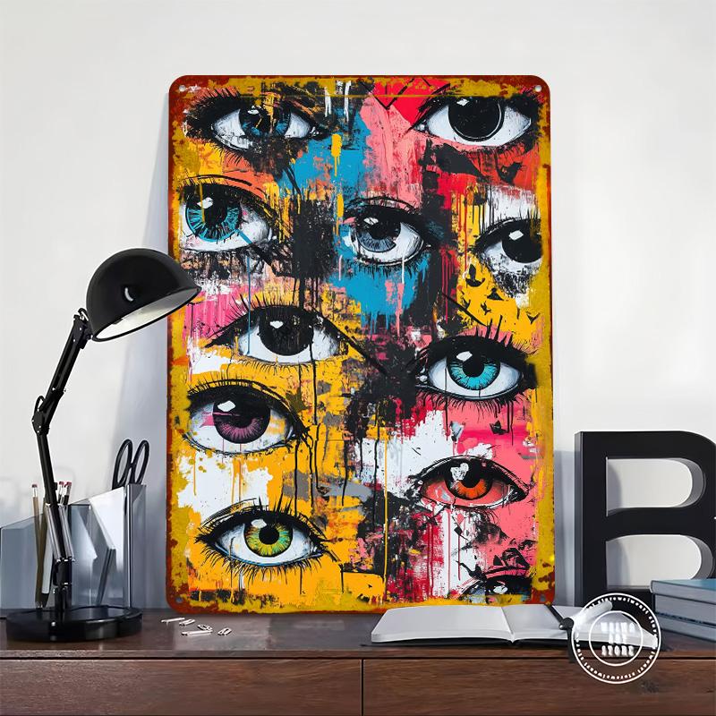 Abstract Eye Painting Printed Poster Customized Wall Art Retro Vintage Metal Tin Signs for Decoration Living Room Decor Men Home
