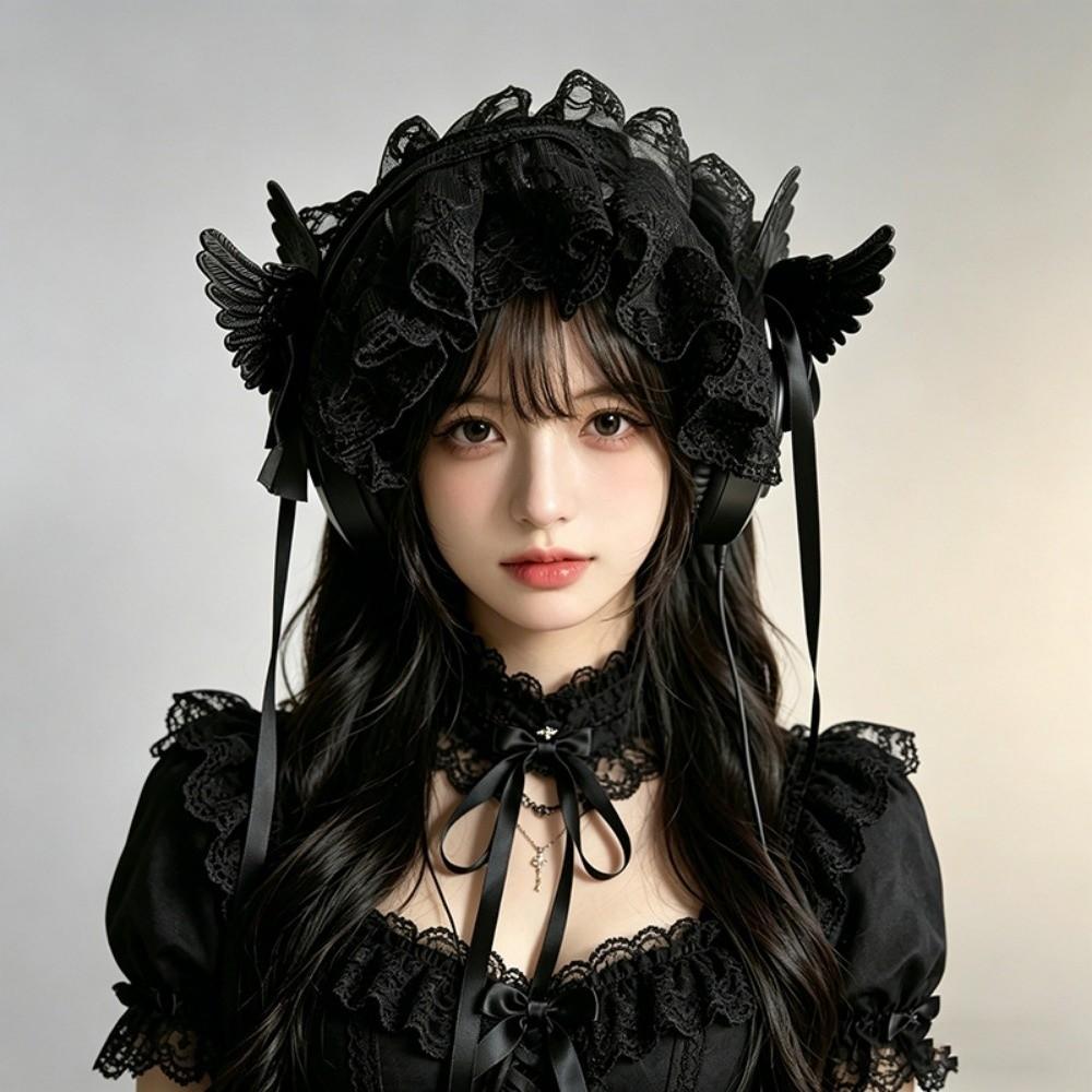 Gothic Lolita Wing Angel Headband Lace Head Wrap New Cosplay Headdress Hair Accessories