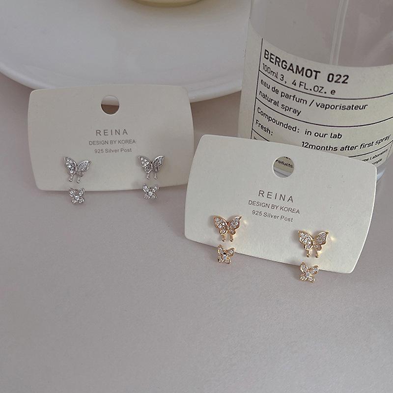 Серьги-гвоздики в форме бабочек из стерлингового серебра 925 пробы, женские корейские темпераментные изысканные серьги-гвоздики с нишевыми подвесками из циркония