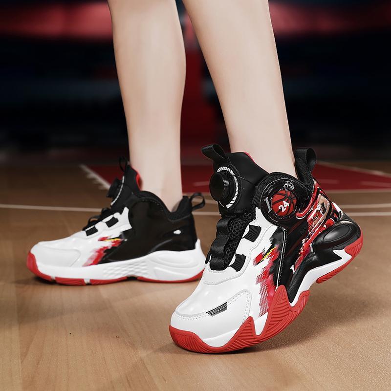 31-40 Детские Большие Размеры Противоскользящие Износостойкие Модные Высокие Баскетбольные Кроссовки Спортивный Тренд Детская Обувь