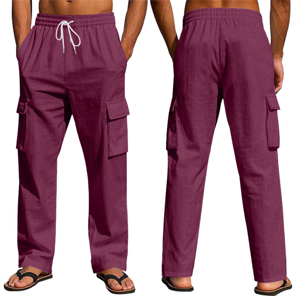 Мужские льняные брюки Four Seasons Thin Breathable Cargo Multi-pocket Loose Casual Wide Leg
