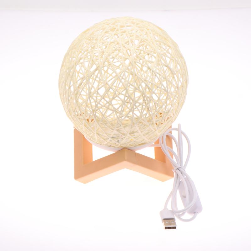1 шт. Настольная лампа из ротангового шара, USB-вилка, регулируемая яркость, ночник, подарок, деревянная подставка, декор для прикроватной тумбочки, ночник для спальни