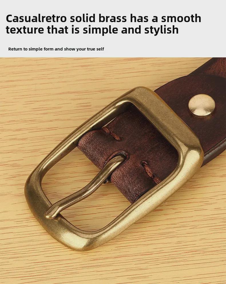 Men's Retro Copper Buckle Genuine Leather Belt - Simple Fashion Pin Style