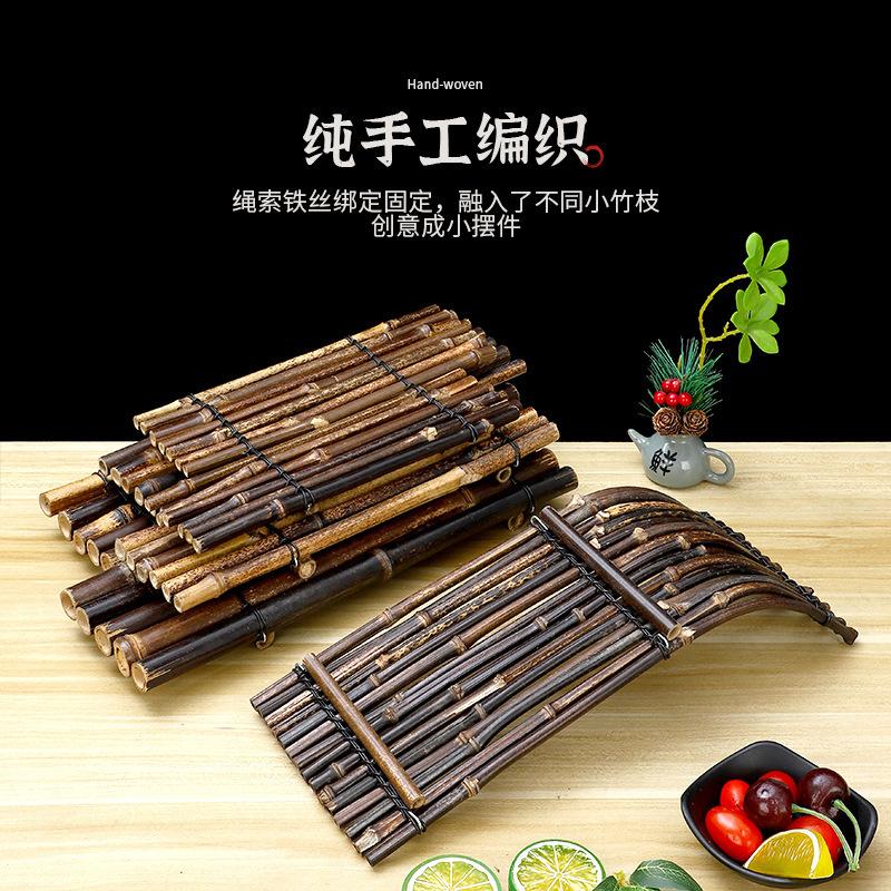 Japanese Bamboo Fence Sashimi Plating Decor Mini Bamboo Mat Sushi Cold Dish Ornament Seafood Platter Table Decoration for Restaurant Kitchen