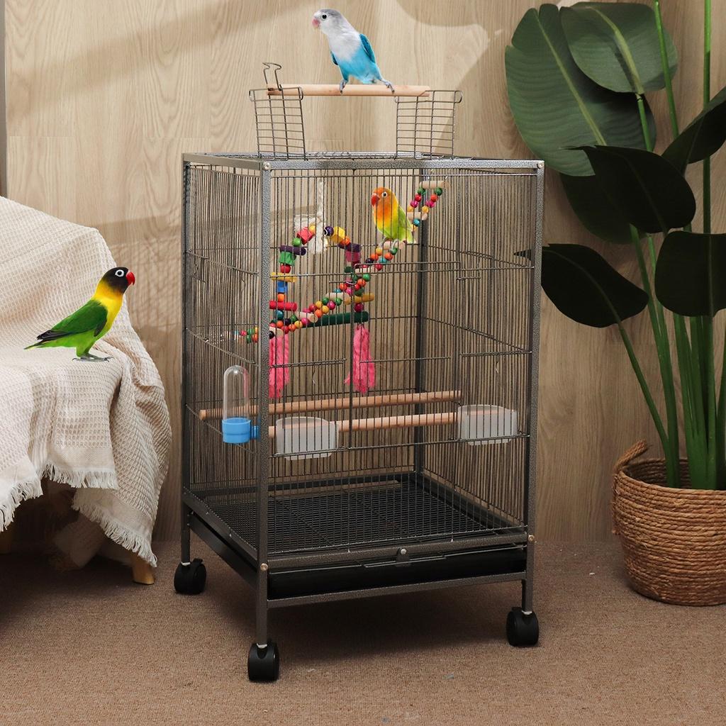 17.95""x17.95""x33.86"" Black/White Plastic+Iron Luxury Large Parrot Cage Bird Metal Pigeon Supplies With Hanging Cave Pet Decor Products