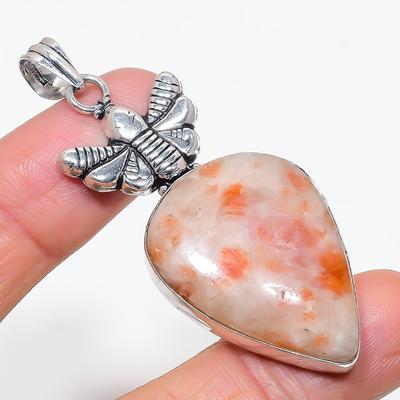 Sunstone Gemstone Handmade 925 Sterling Silver Jewelry Pendant 2.48" KJ-207
