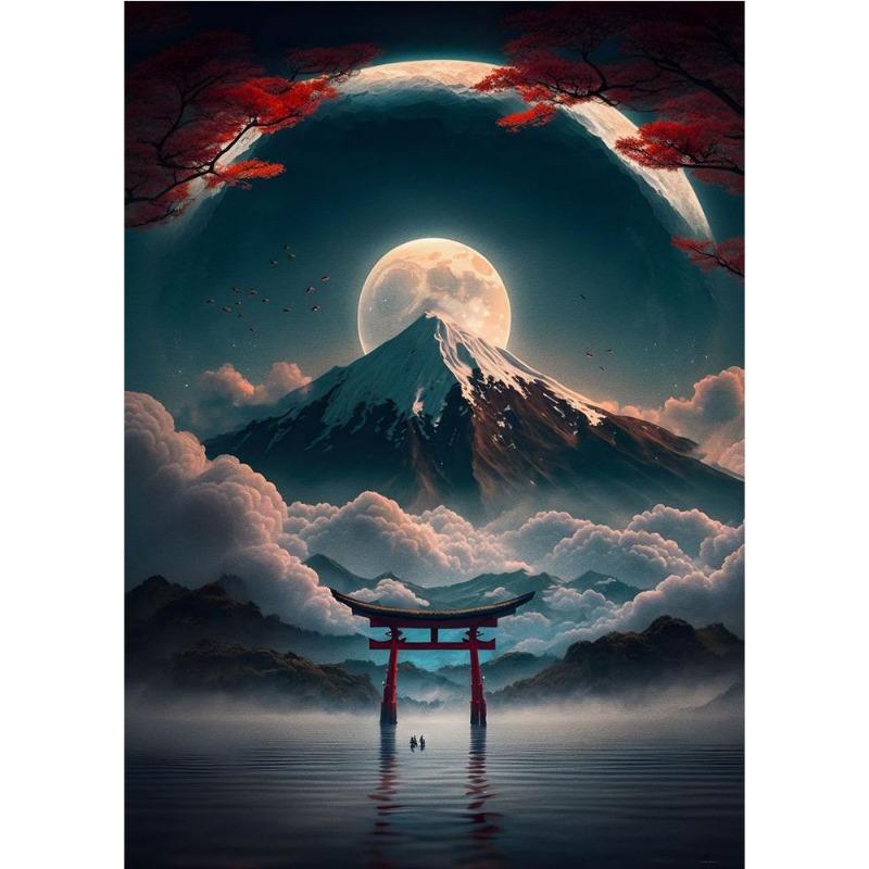 Японский вишневый цвет кои, рыба, лунное озеро, магический арт-постер, холст, живопись, японский пейзаж, настенное искусство для гостиной, декор для дома
