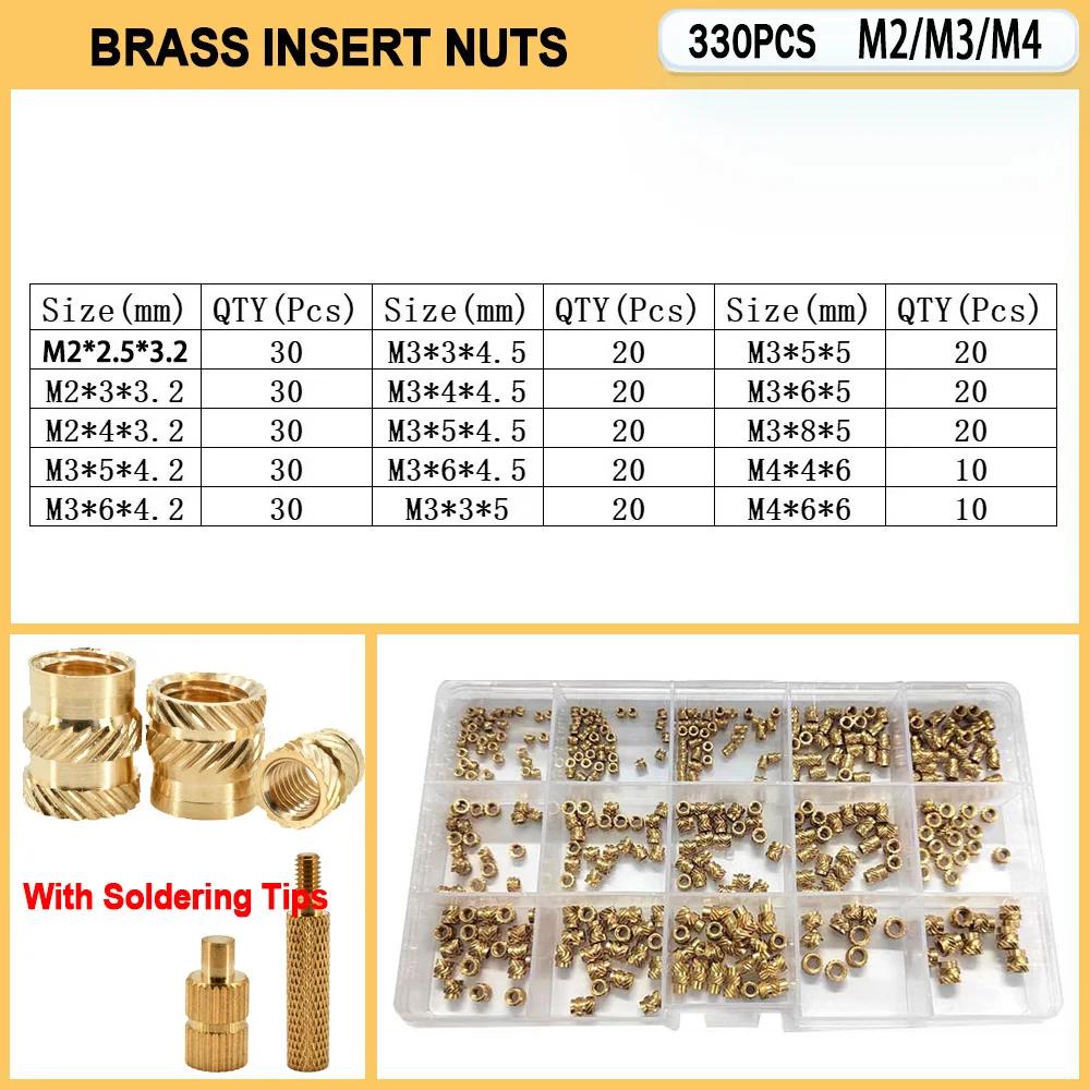 Heat Set Insert Nut Brass Soldering Tips M2 M2.5 M3 M4 M5 M6 Hot Melt Twilled Knurled Molding Injection 3D Printer Inserts Nuts