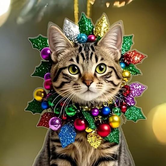 Милый Кот Подвеска-шарм для зеркала заднего вида автомобиля Плоский 2D акриловый котенок Рождественское украшение для елки Подвеска для интерьера автомобиля на Рождество для дома, окна, рюкзака