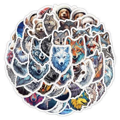 50 Наклеек с волками и собаками, наклейки для скейтборда, багажа, для DIY-декорирования, водонепроницаемые, креативные, детские мультяшные наклейки