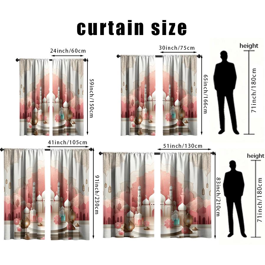 2 ШТ. Розовые шторы с рисунком мечети, Мягкий и нежный стиль, Гостиная и спальня, Декорация с карманом для штанги
