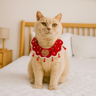 Кошачий шейный платок Регулируемый кошачий шарф ручной вязки на шнуровке Декоративный новогодний ошейник для питомца Слюнявчик для питомца Фотографироваться