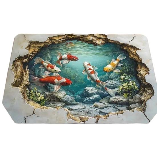 3D Оптическая Иллюзия Рыба Ковер Реалистичная Трещина на Земле Ковер для Пола Нескользящий Внутренний Придверный Коврик для Гостиной Спальни Прихожей Ванной