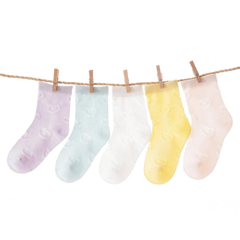 Fentenggan [Breathable Jacquard Mesh] 5 Pairs of Mid Tube Socks for Infants and Children