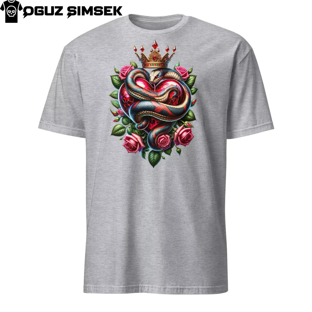 Snake Wrapped Around Heart with Roses and Golden Crown Unisex T-Shirt