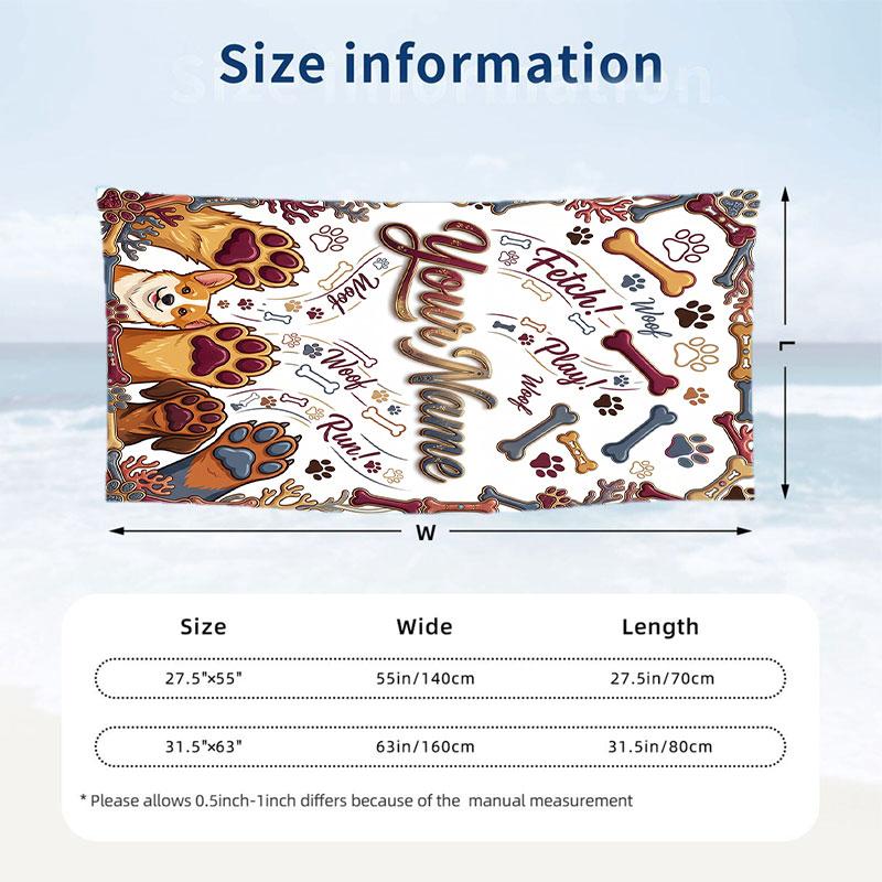 Dog Theme Beach Towel Personalized Custom Name & Text Soft Quick Dry Beach Towel for Swimming Travel