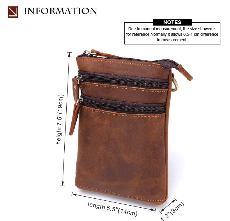Men's Genuine Leather Crossbody Bag - Handmade Crazy Horse Shoulder Bag & Multifunctional Waist Belt Pouch for Phone.