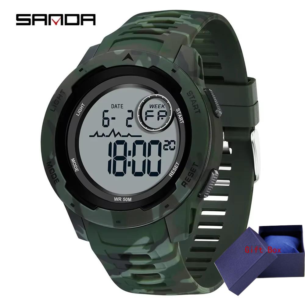 Fashion Sanda Top Brand 2185 Electronic Watch Camouflage Military Style Trend Cool And Dazzling Men's Multifunctional Waterproof