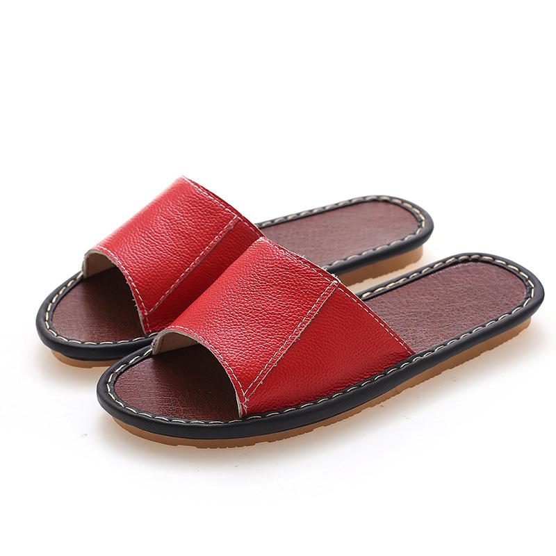 Модные женские кожаные тапочки в стиле ретро с мягкой подошвой и противоскользящим покрытием