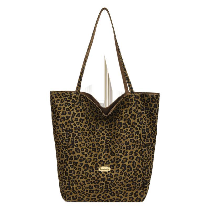 Fashion Leopard Print Canvas Bag Women's 2025 New Trend Fashion College Style Tote Bag Casual Retro Shoulder Bag