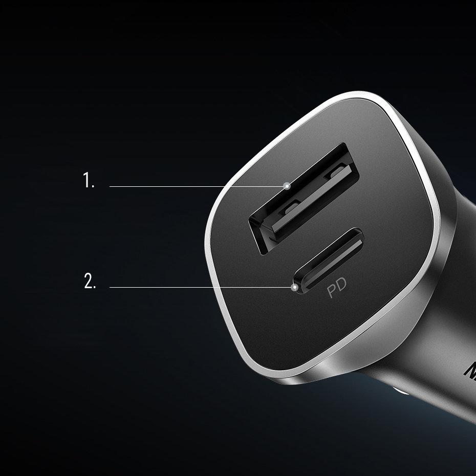 USB-C USB Car Charger 24W Power Delivery Quick Charge Gray