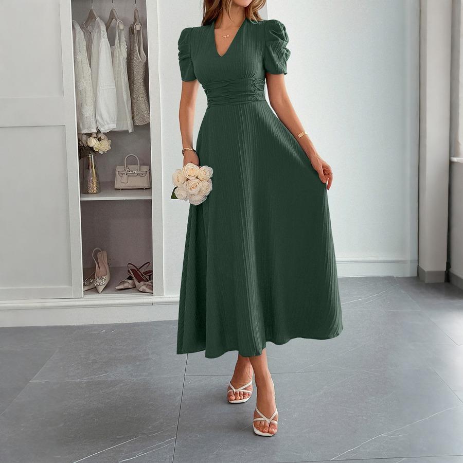 Европейский и американский элегантный отпускной стиль, платье макси с пышными рукавами и приталенным силуэтом, женская одежда 2025