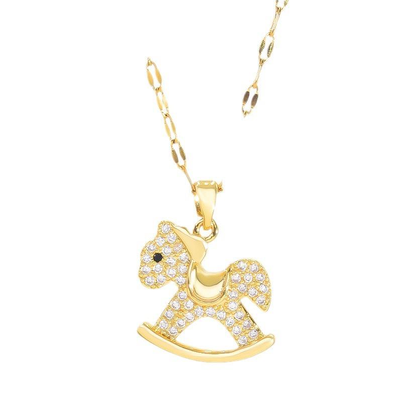 Wind Full Diamond Pony Necklace Female Design Versatile Trend Temperament Cartoon Pendant Jewelry