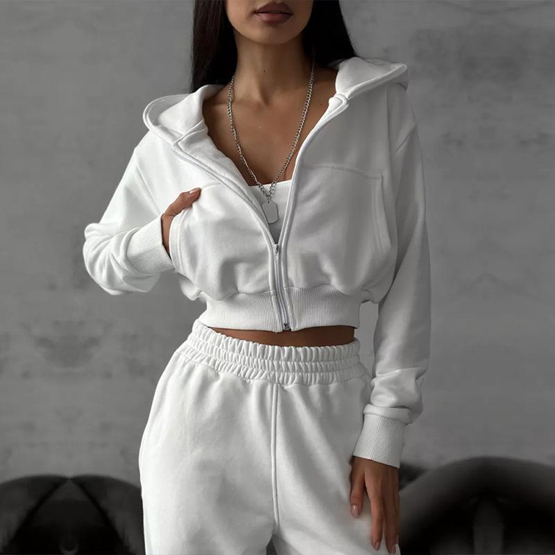 2026 Sexy Fashion Lounge Set Long Sleeve Hooded Crop Top Shorts Cardigan Sweatpants 2 Piece Outfit