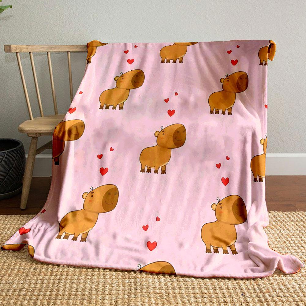 Cute Capybara and Hearts Pattern print blanket soft and cozy perfect for the living room bed sofa or a nap,gift