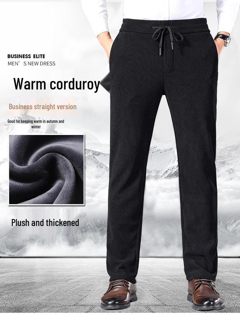 Мужские вельветовые брюки на флисовой подкладке - Эластичные, Свободного кроя, Прямого покроя для осени и зимы