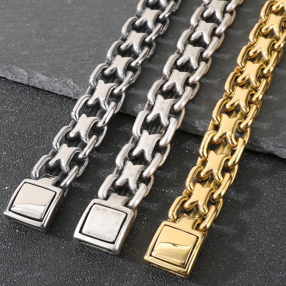 Vintage 50CM Long 20MM Width Choker Necklace Man Solid Polished Matte Stainless Steel Link Chain Necklaces for Men Male Jewelry