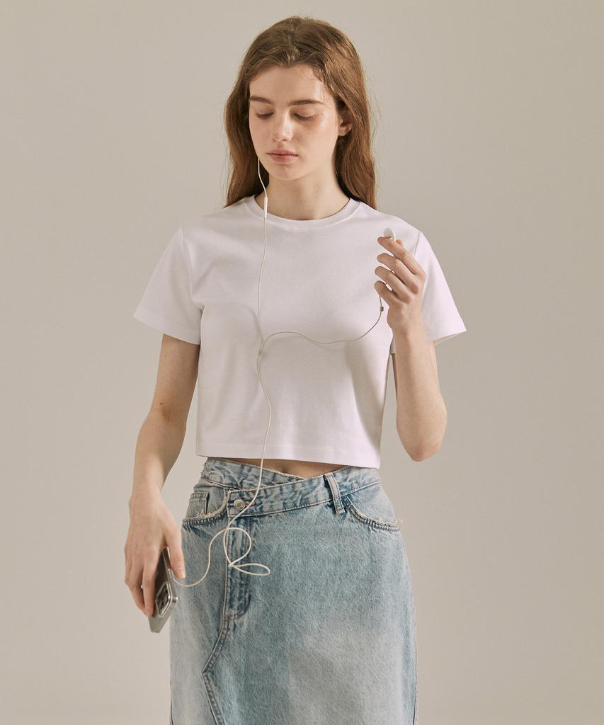 BASIC HOUSE Women'S Round Cropped Short Sleeve T-Shirt White Lats0202