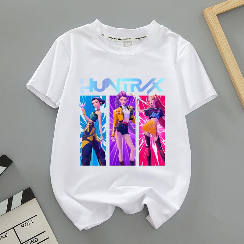 Детская одежда Kpop Demon Hunters Футболка с коротким рукавом Kpop Demon Hunters Футболка Tiger Harajuku для мальчиков и девочек Подарок